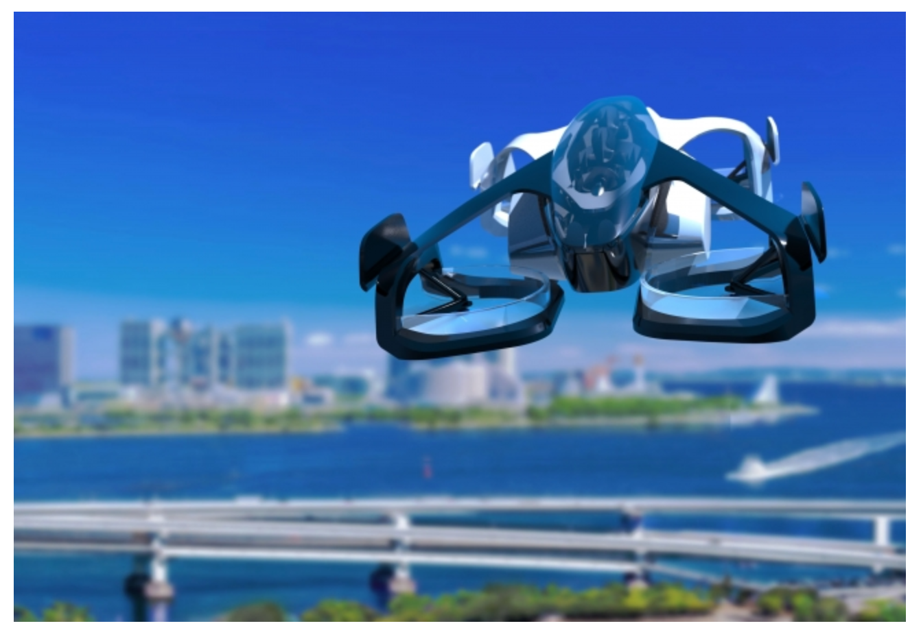 海浜を飛ぶ　空飛ぶクルマ　SkyDrive 2025年頃IMAGE